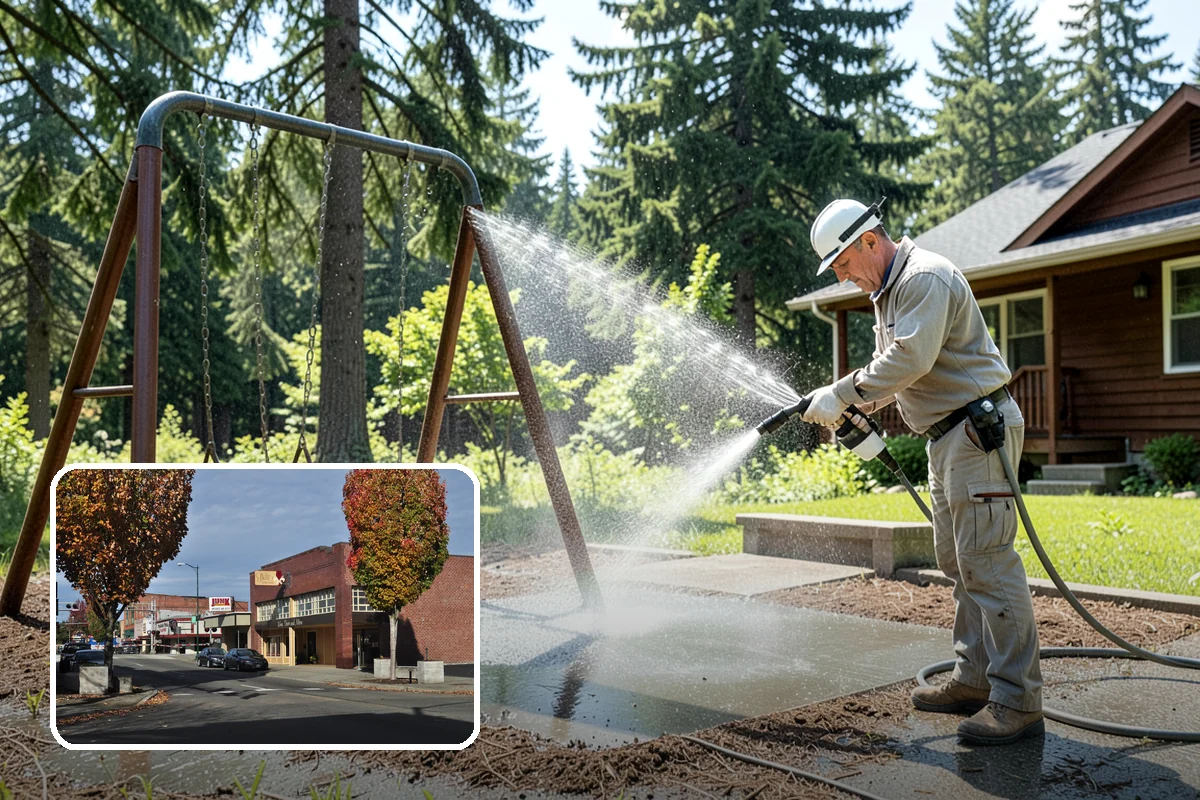 Concrete Brightening in Puyallup, Pierce County, WA - Reverses the dull, grayed look caused by years of damp weather