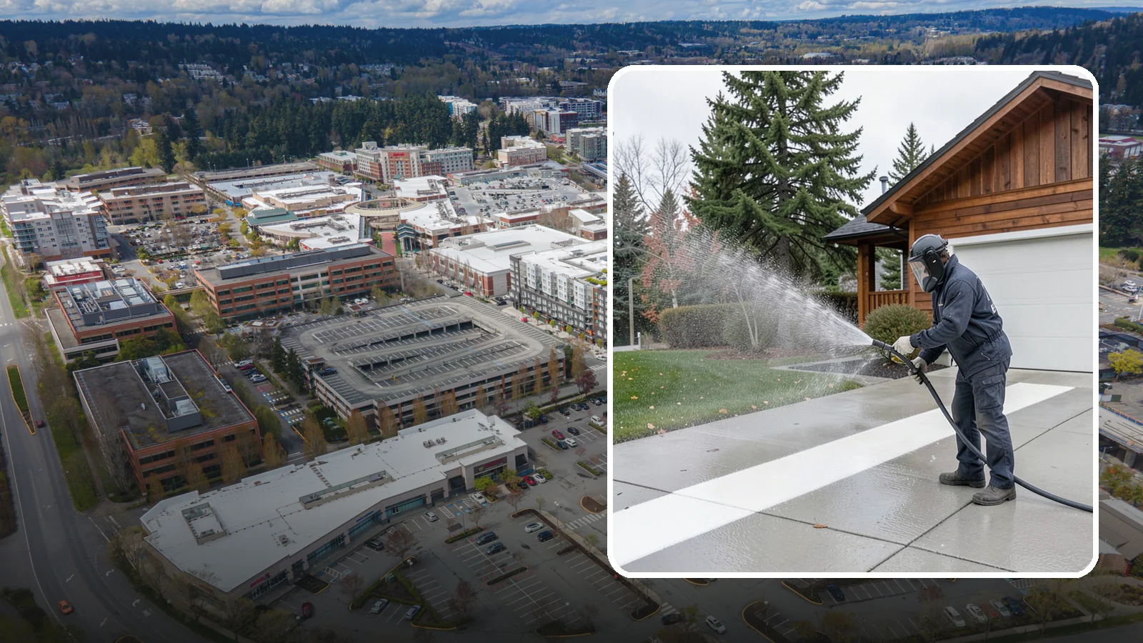 Concrete Brightening in Redmond, King County, WA - Bring grayed, weathered concrete back to a bright, fresh tone with a post-wash brightening treatment.