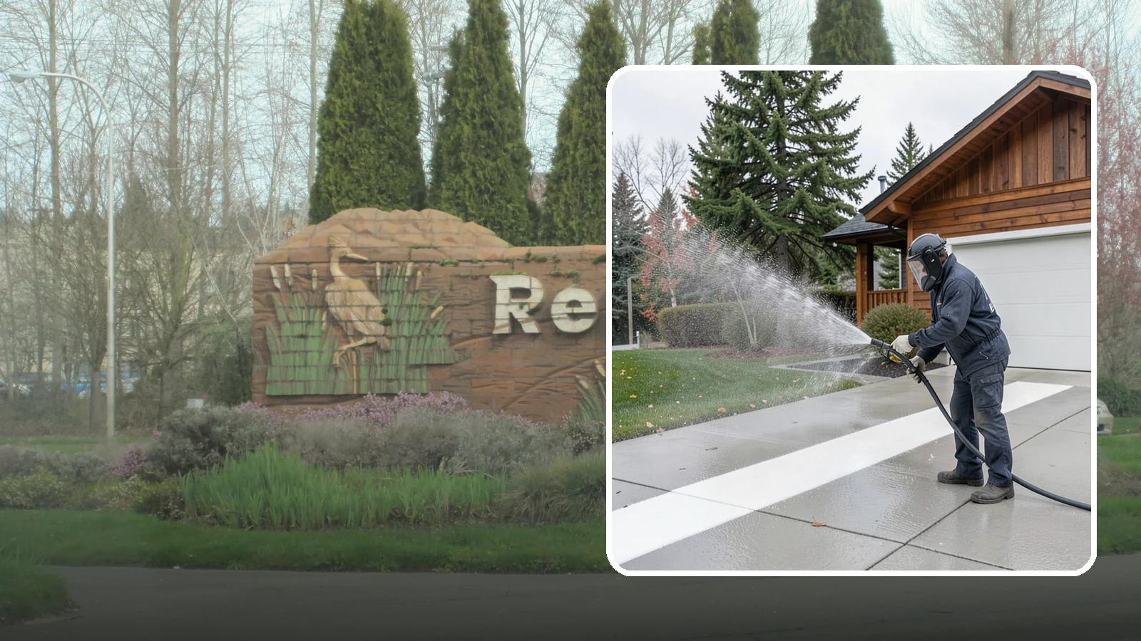 Concrete Brightening in Renton, King County, WA - Bring grayed, weathered concrete back to a bright, fresh tone with a post-wash brightening treatment.