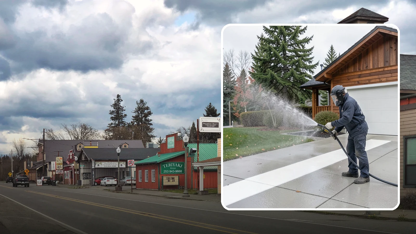 Concrete Brightening in Roy, Pierce County, WA - Bring grayed, weathered concrete back to a bright, fresh tone with a post-wash brightening treatment.
