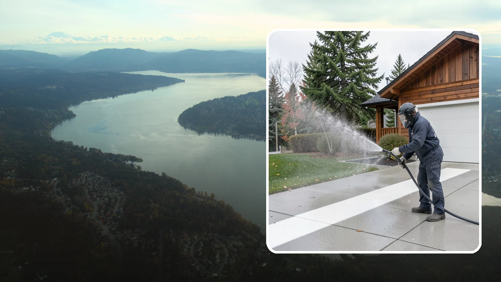 Concrete Brightening in Sammamish, King County, WA - Bring grayed, weathered concrete back to a bright, fresh tone with a post-wash brightening treatment.