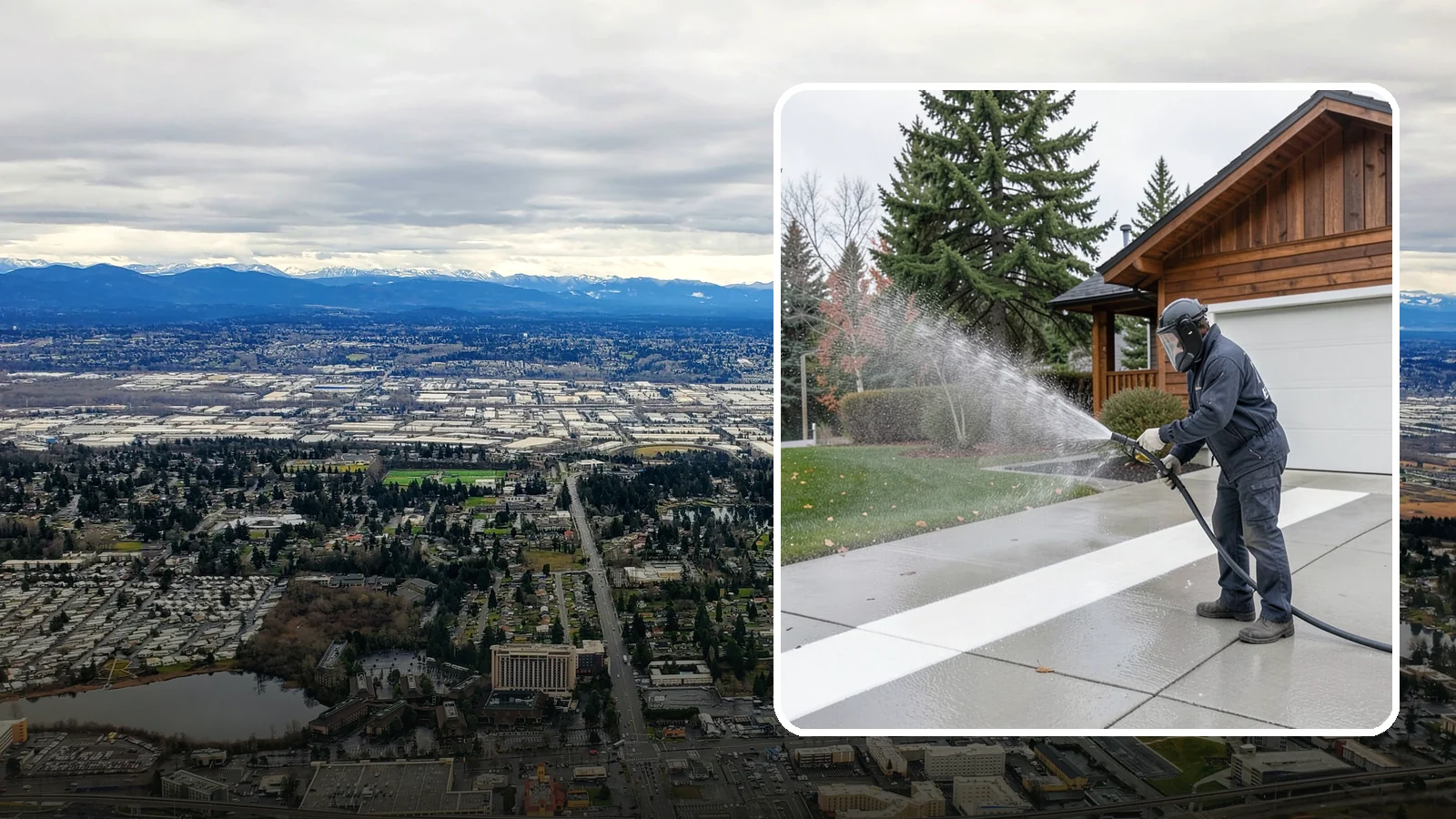 Concrete Brightening in SeaTac, King County, WA - Bring grayed, weathered concrete back to a bright, fresh tone with a post-wash brightening treatment.