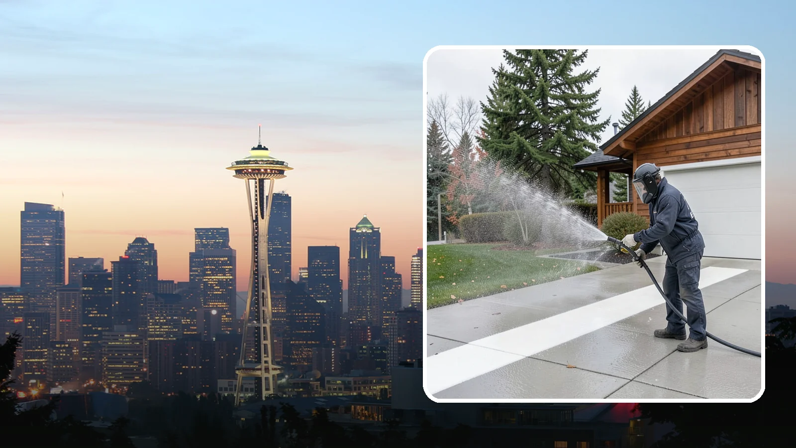 Concrete Brightening in Seattle, King County, WA - Bring grayed, weathered concrete back to a bright, fresh tone with a post-wash brightening treatment.