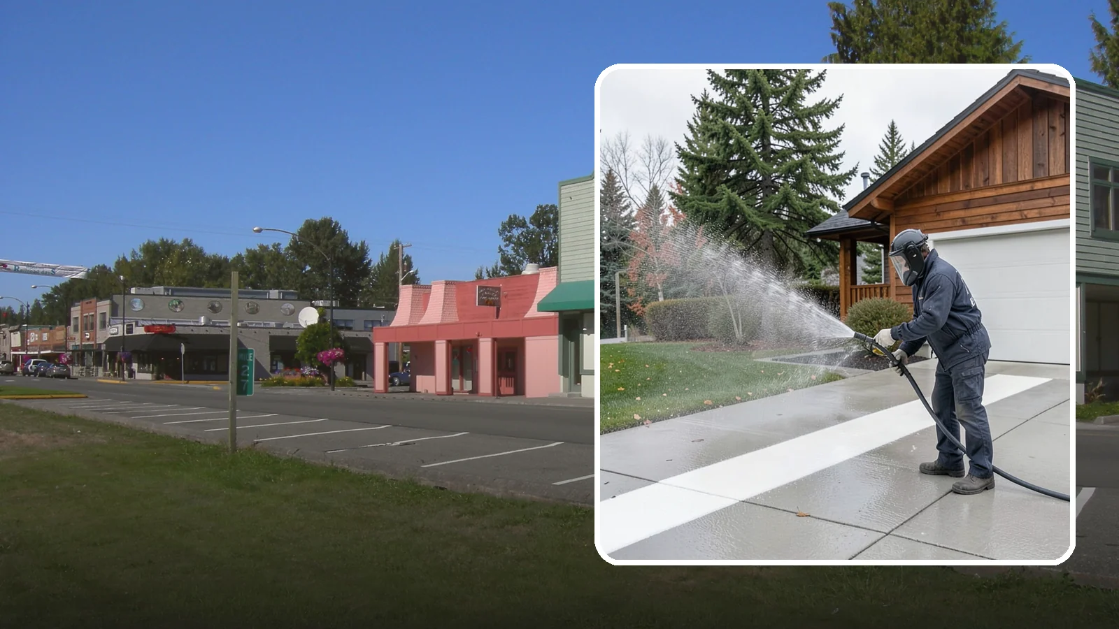 Concrete Brightening in Snoqualmie, King County, WA - Bring grayed, weathered concrete back to a bright, fresh tone with a post-wash brightening treatment.