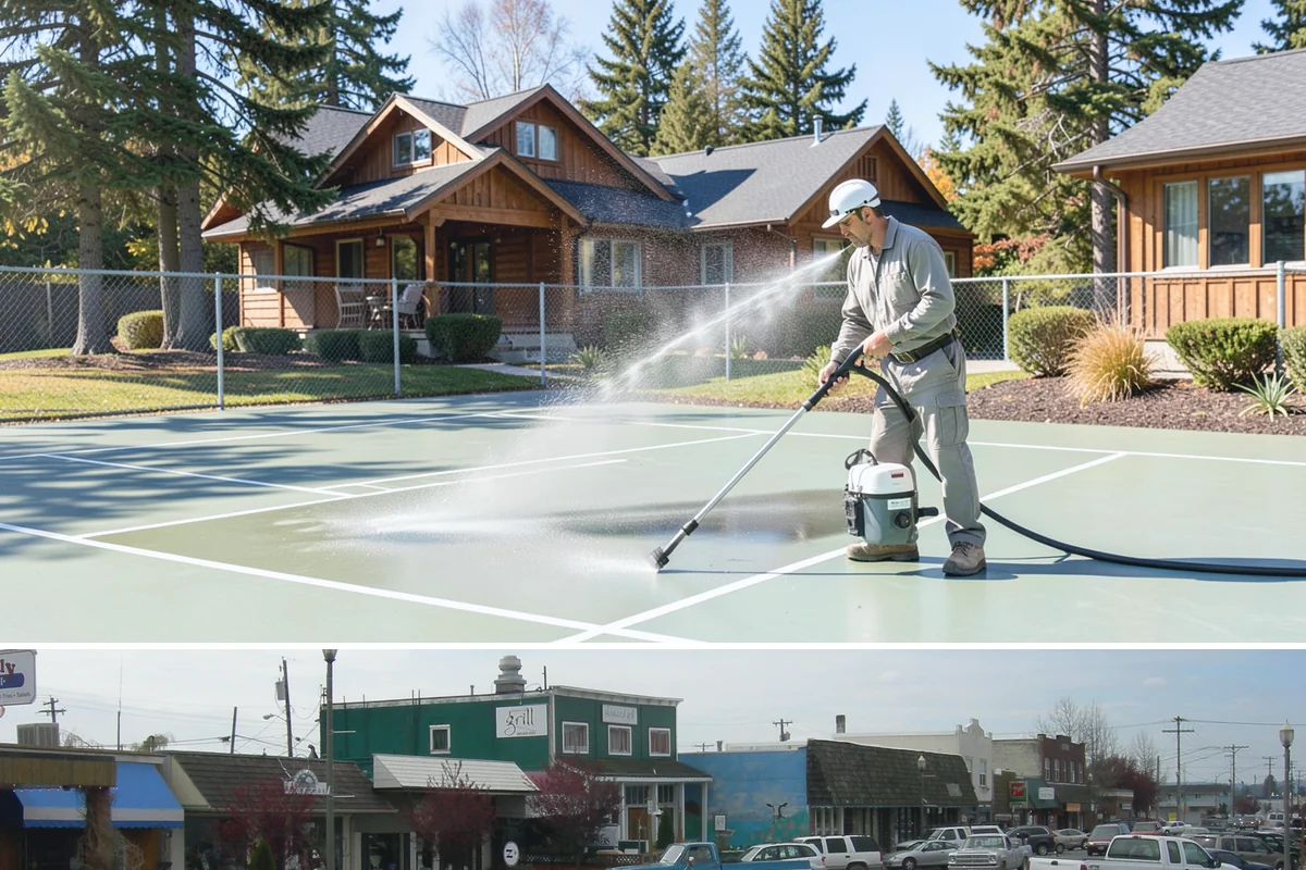 Concrete Brightening in Stanwood, Snohomish County, WA - A dry stretch in summer lets the brightener react and rinse cleanly without dilution from rain, making it the best season for...