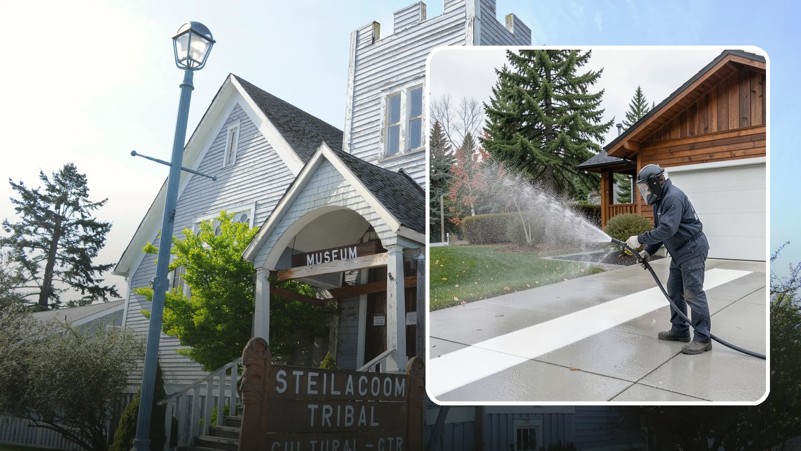 Concrete Brightening in Steilacoom, Pierce County, WA - Bring grayed, weathered concrete back to a bright, fresh tone with a post-wash brightening treatment.