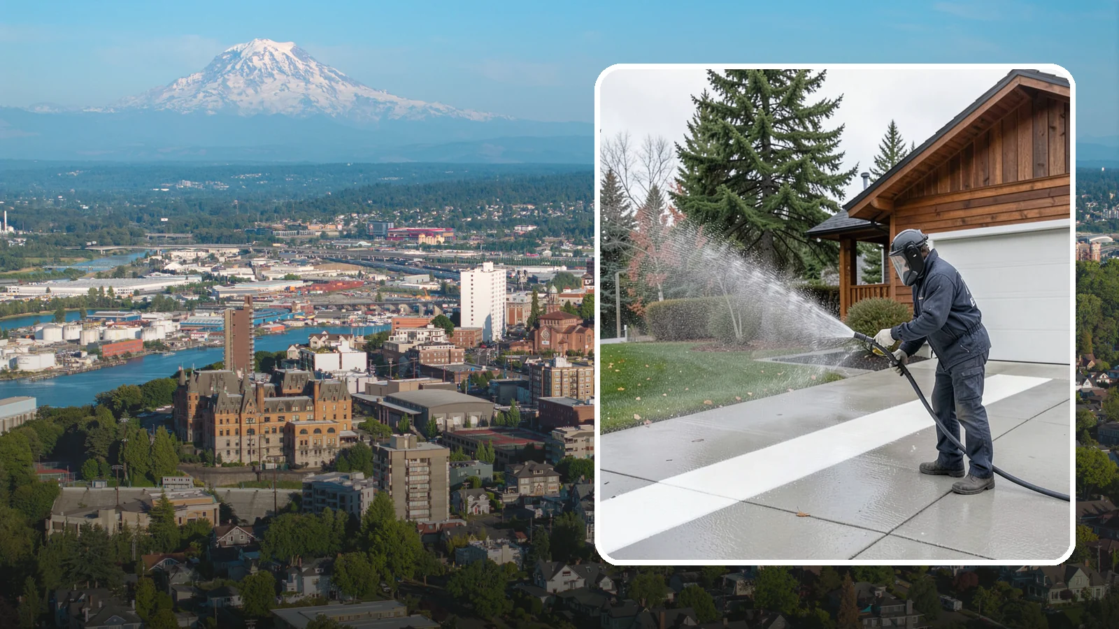 Concrete Brightening in Tacoma, Pierce County, WA - Bring grayed, weathered concrete back to a bright, fresh tone with a post-wash brightening treatment.