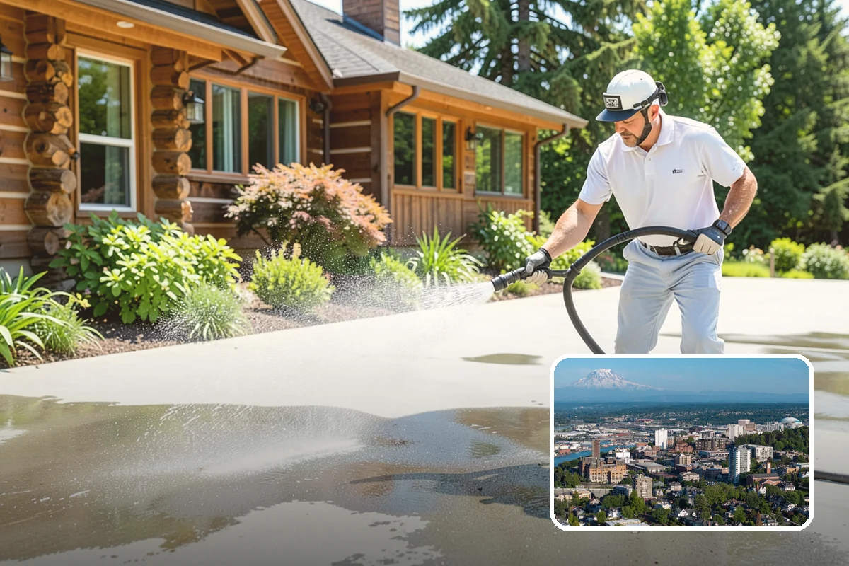 Concrete Brightening in Tacoma, Pierce County, WA - Reverses the dull, grayed look caused by years of damp weather