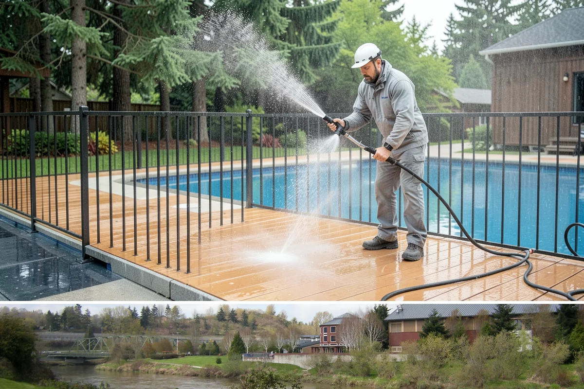 Concrete Brightening in Tukwila, King County, WA - A dry stretch in summer lets the brightener react and rinse cleanly without dilution from rain, making it the best season for...