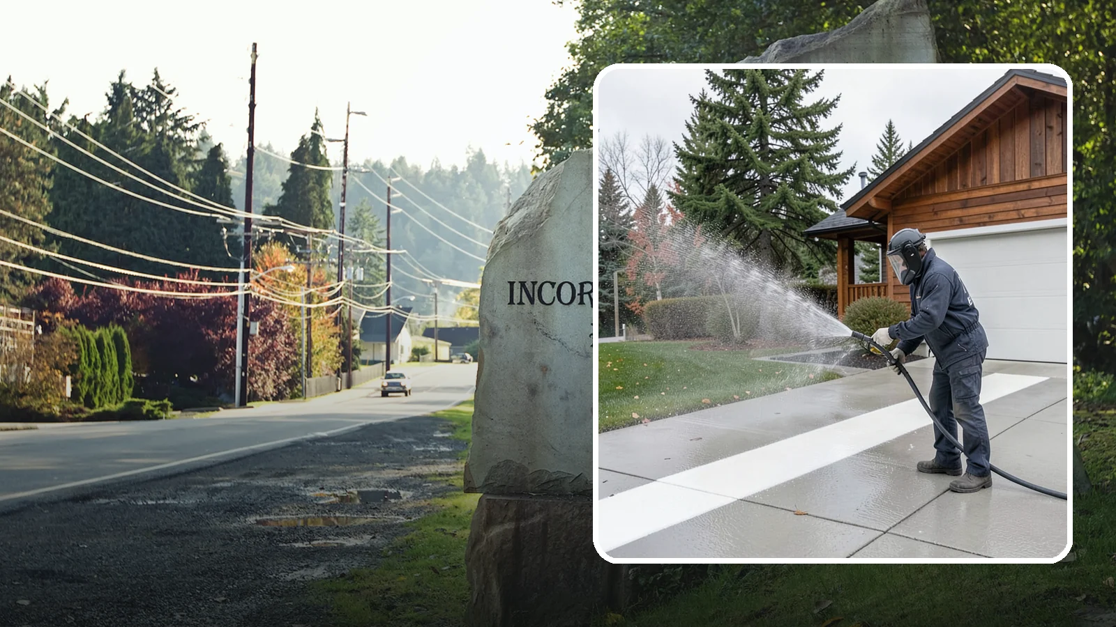 Concrete Brightening in Wilkeson, Pierce County, WA - Bring grayed, weathered concrete back to a bright, fresh tone with a post-wash brightening treatment.