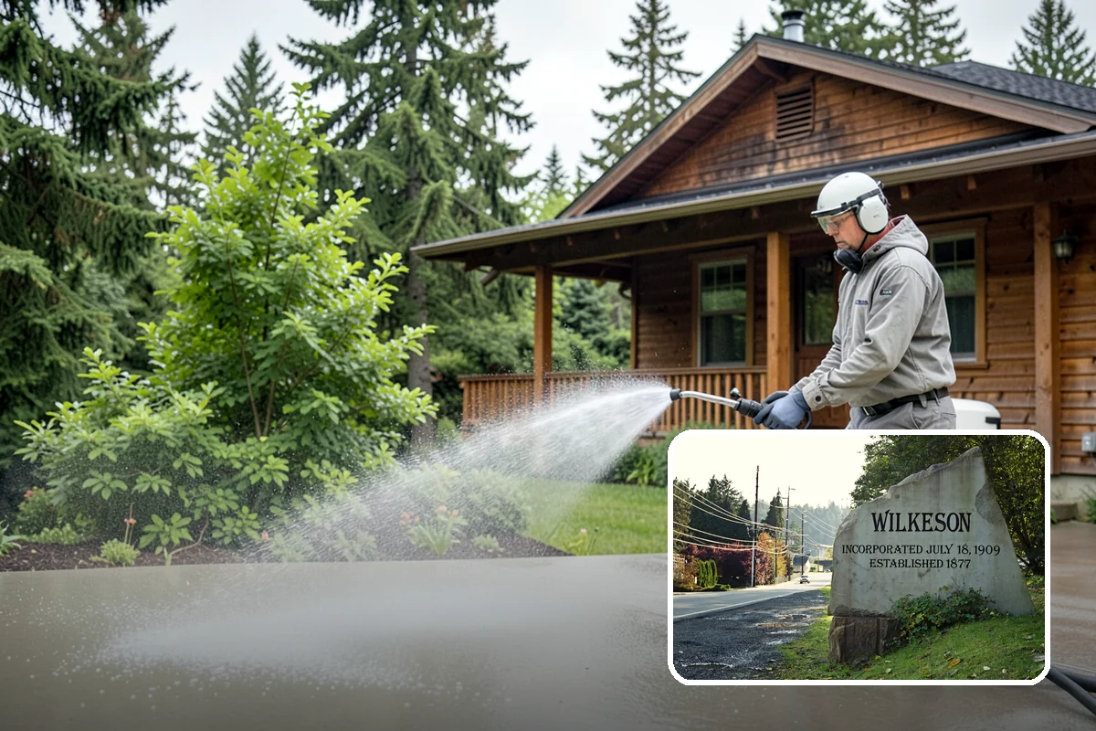 Concrete Brightening in Wilkeson, Pierce County, WA - Reverses the dull, grayed look caused by years of damp weather