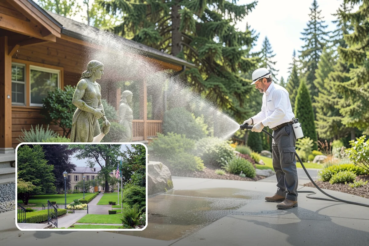 Concrete Brightening in Woodinville, King County, WA - Reverses the dull, grayed look caused by years of damp weather
