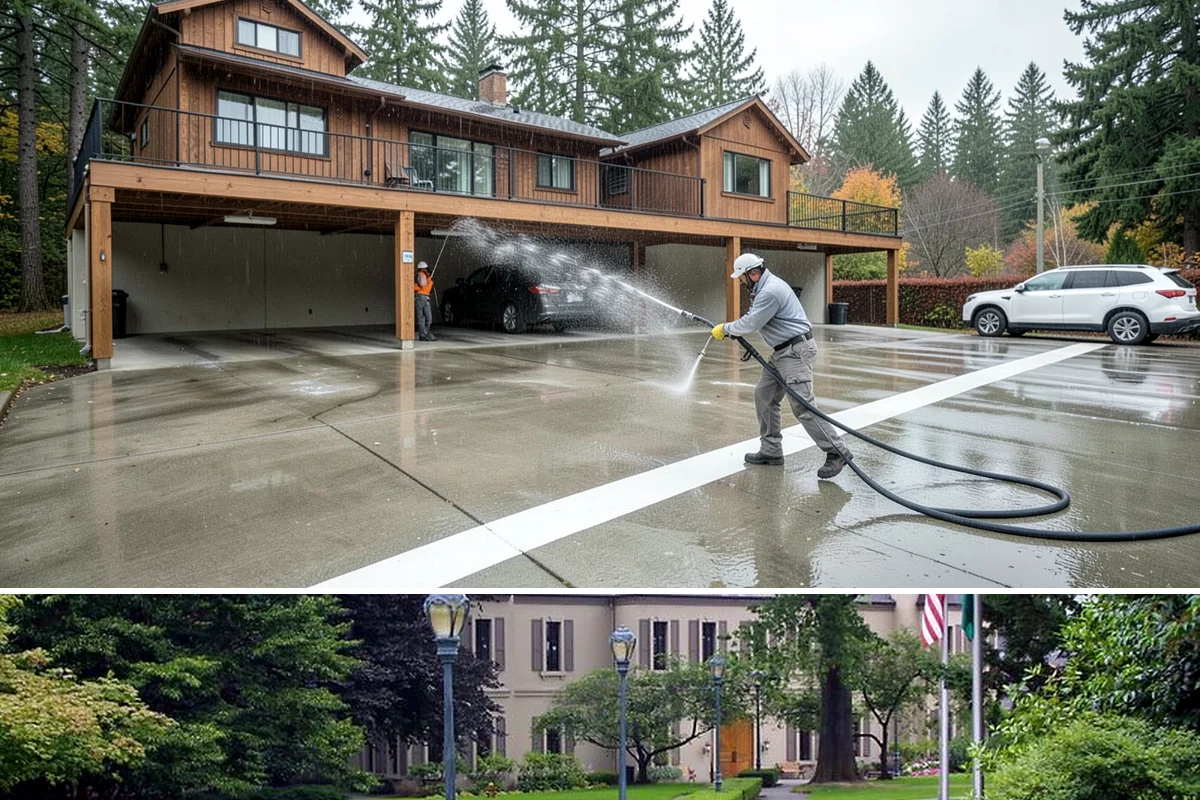 Concrete Brightening in Woodinville, King County, WA - A dry stretch in summer lets the brightener react and rinse cleanly without dilution from rain, making it the best season for...