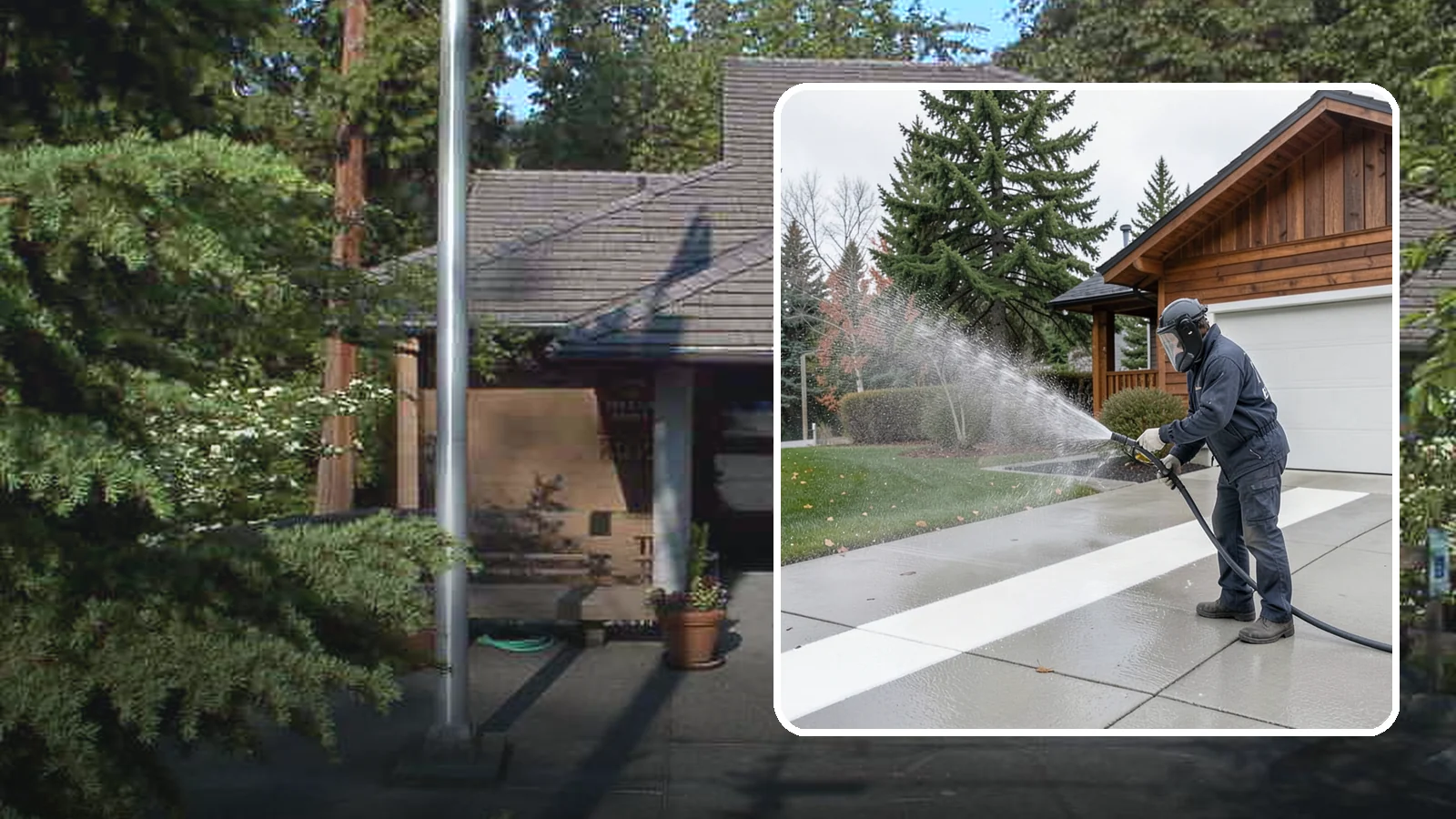Concrete Brightening in Yarrow Point, King County, WA - Bring grayed, weathered concrete back to a bright, fresh tone with a post-wash brightening treatment.