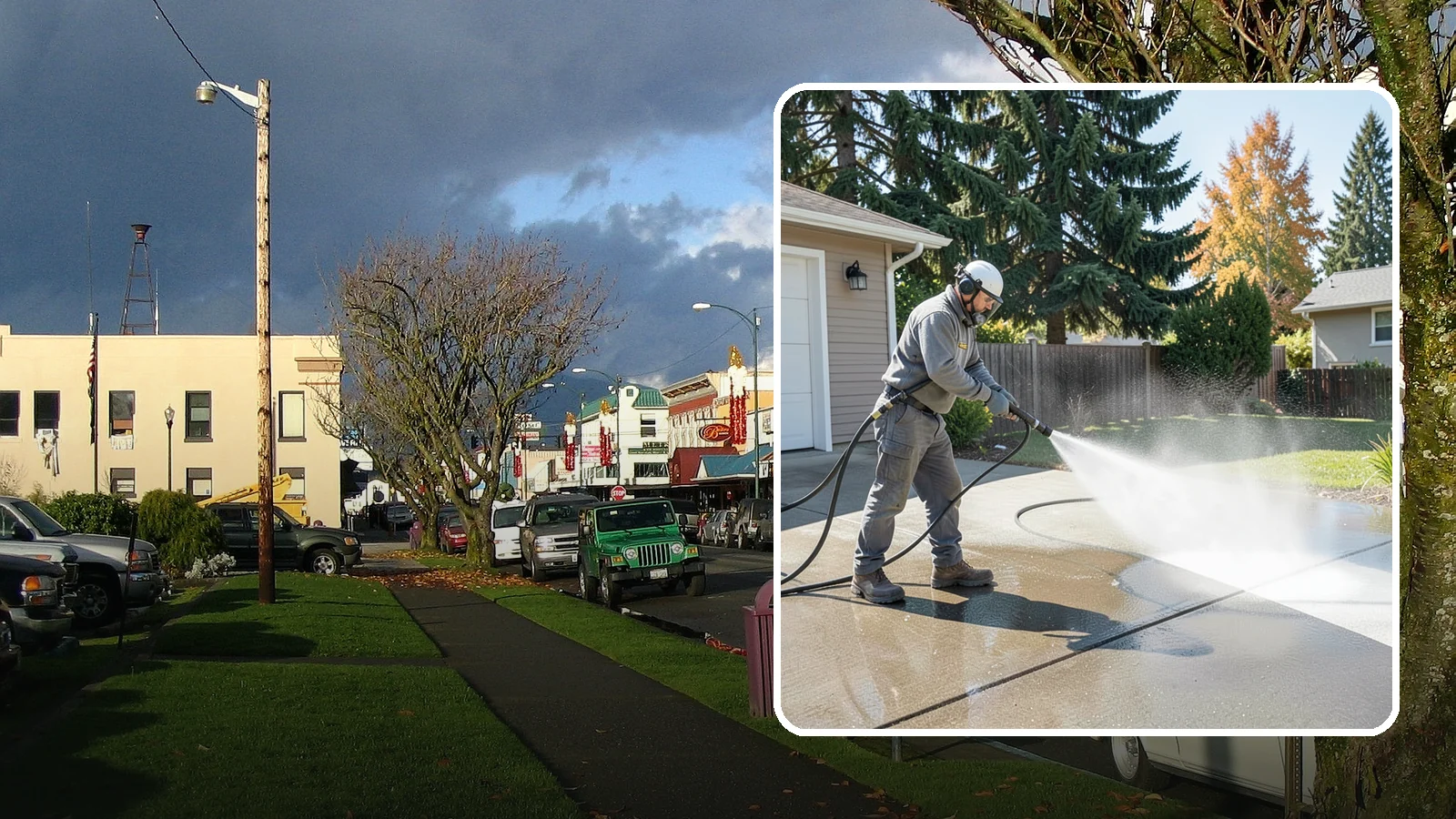 Concrete Cleaning in Arlington, Snohomish County, WA - Restore dull, moss-shaded concrete around your Washington home to an even, clean finish with surface-cleaner pressure washing.