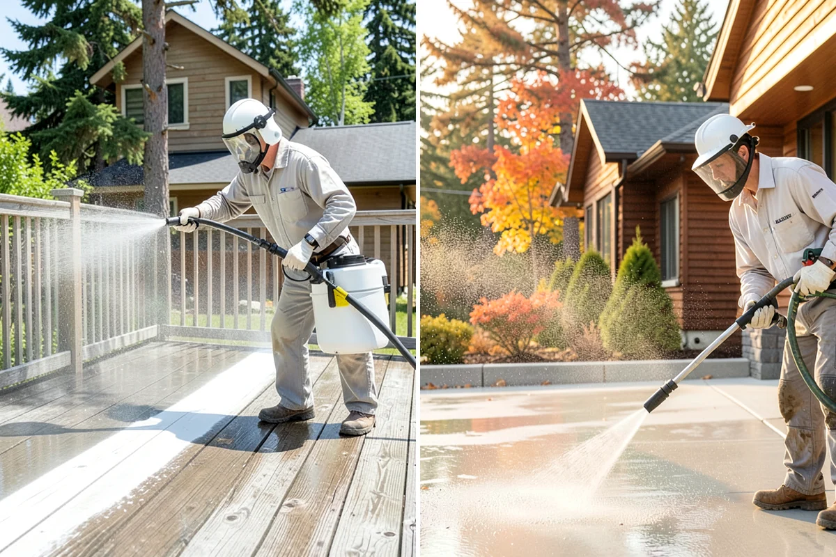 Concrete Cleaning in Arlington, Snohomish County, WA - Sweep and clear the slab of needles, debris, and loose organics