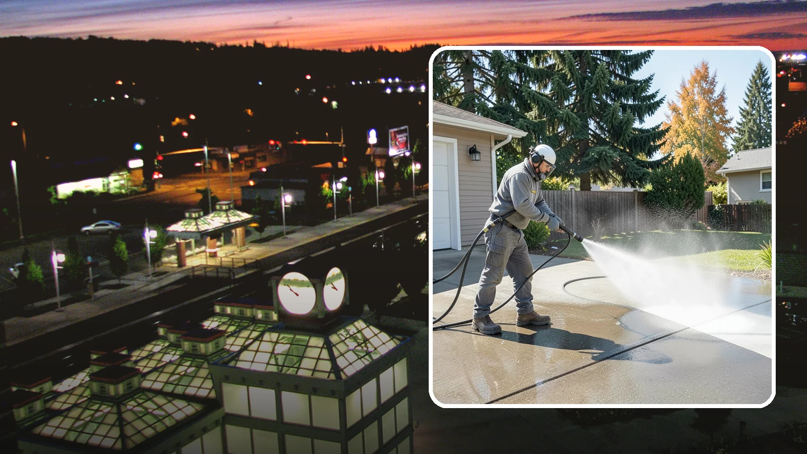 Concrete Cleaning in Auburn, King County, WA - Restore dull, moss-shaded concrete around your Washington home to an even, clean finish with surface-cleaner pressure washing.