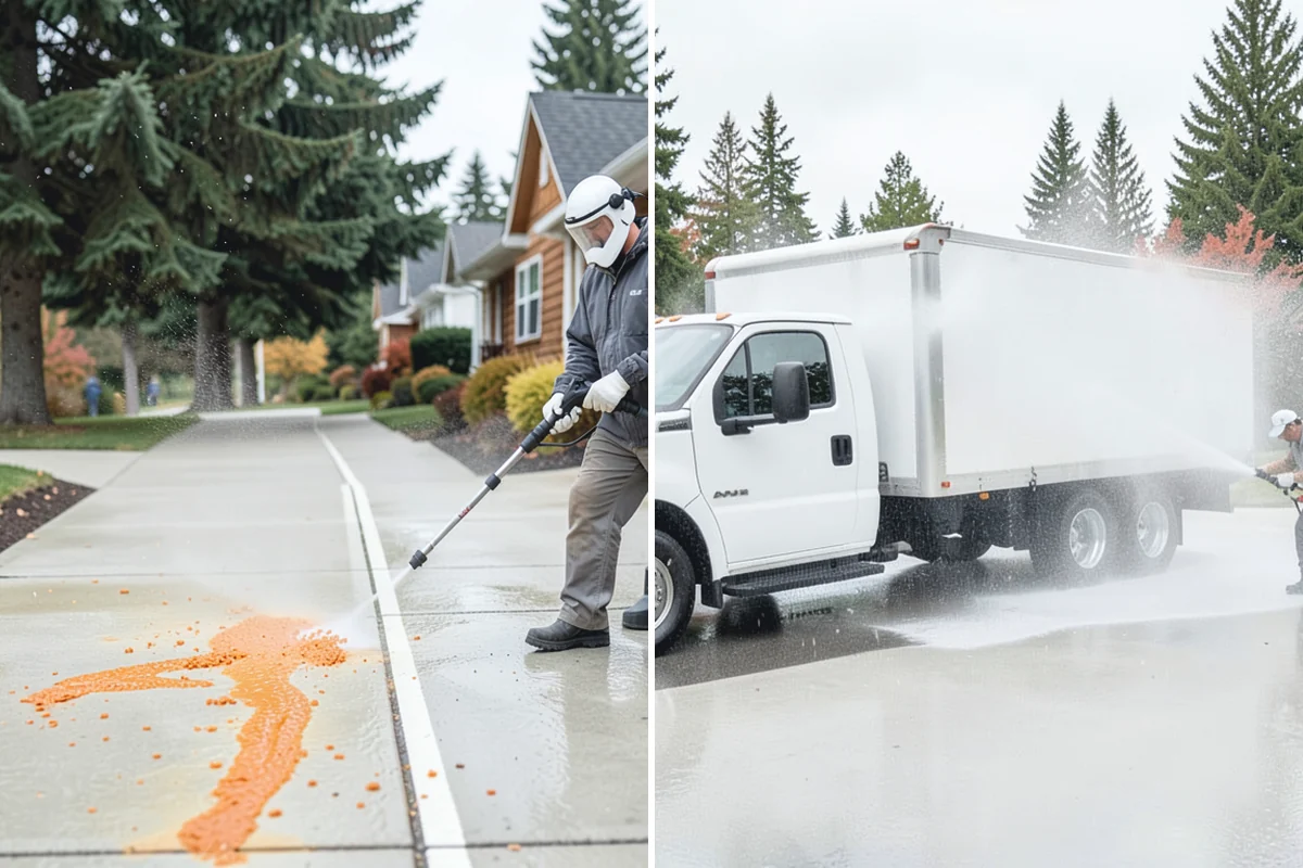 Concrete Cleaning in Auburn, King County, WA - Sweep and clear the slab of needles, debris, and loose organics
