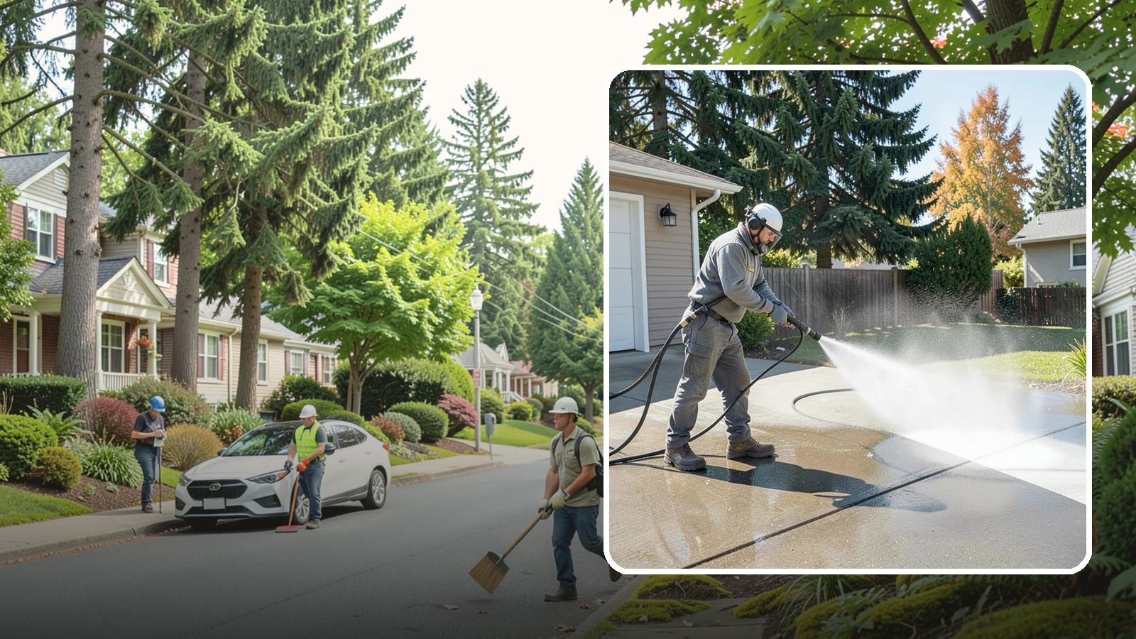 Concrete Cleaning in Beaux Arts Village, King County, WA - Restore dull, moss-shaded concrete around your Washington home to an even, clean finish with surface-cleaner pressure washing.