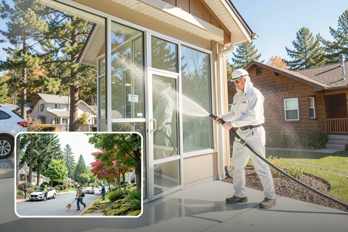 Concrete Cleaning in Beaux Arts Village, King County, WA - Eliminates the slick moss layer that makes walkways hazardous in wet months
