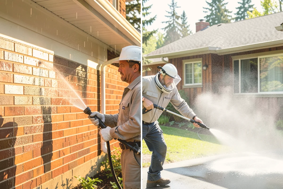 Concrete Cleaning in Bellevue, King County, WA - Sweep and clear the slab of needles, debris, and loose organics