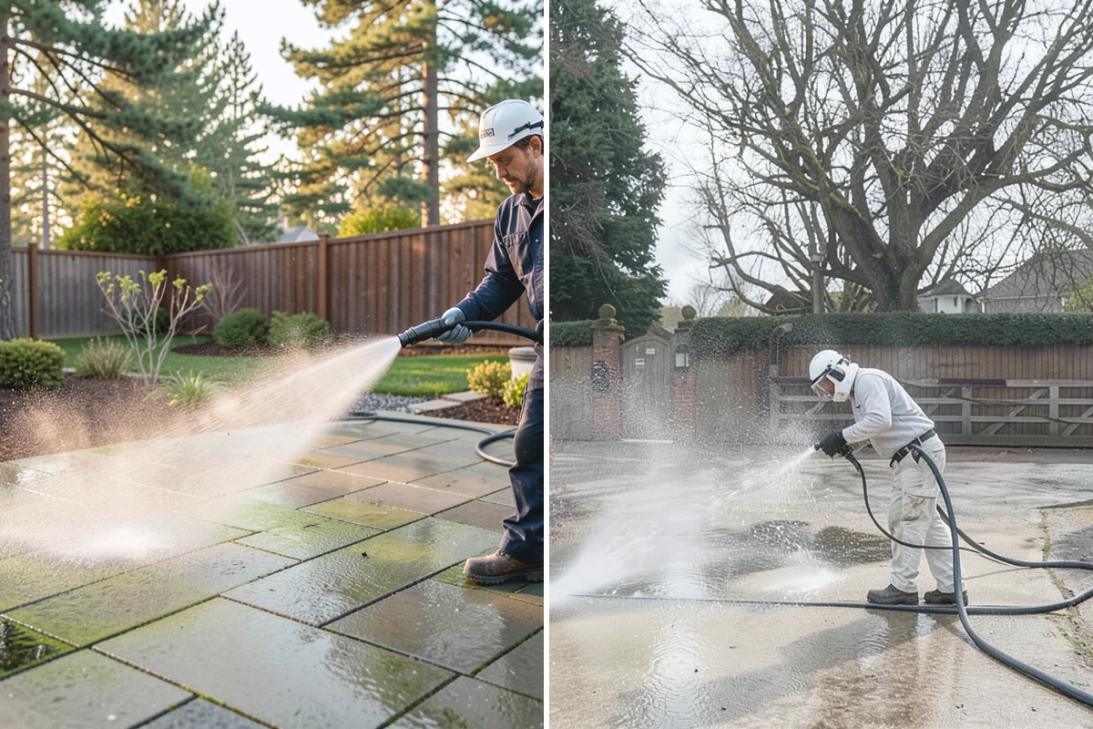 Concrete Cleaning in Bonney Lake, Pierce County, WA - Sweep and clear the slab of needles, debris, and loose organics