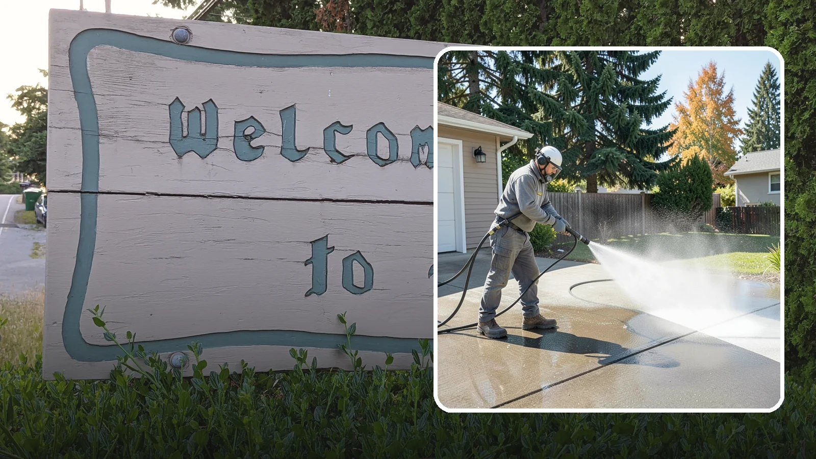 Concrete Cleaning in Brier, Snohomish County, WA - Restore dull, moss-shaded concrete around your Washington home to an even, clean finish with surface-cleaner pressure washing.