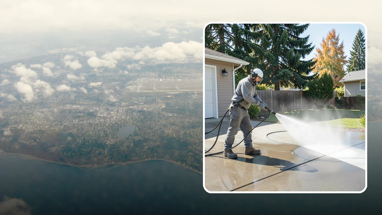 Concrete Cleaning in Burien, King County, WA - Restore dull, moss-shaded concrete around your Washington home to an even, clean finish with surface-cleaner pressure washing.