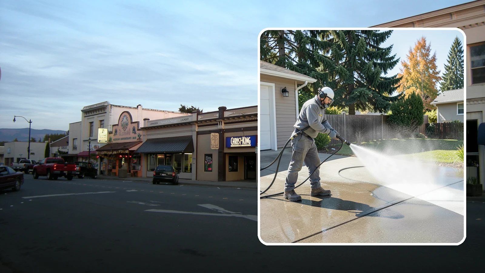 Concrete Cleaning in Burlington, Skagit County, WA - Restore dull, moss-shaded concrete around your Washington home to an even, clean finish with surface-cleaner pressure washing.