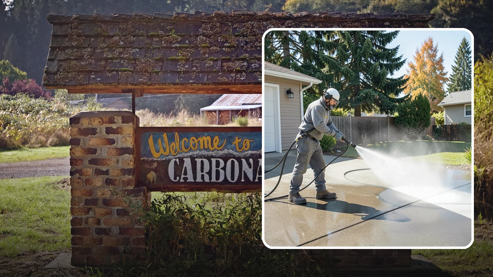 Concrete Cleaning in Carbonado, Pierce County, WA - Restore dull, moss-shaded concrete around your Washington home to an even, clean finish with surface-cleaner pressure washing.