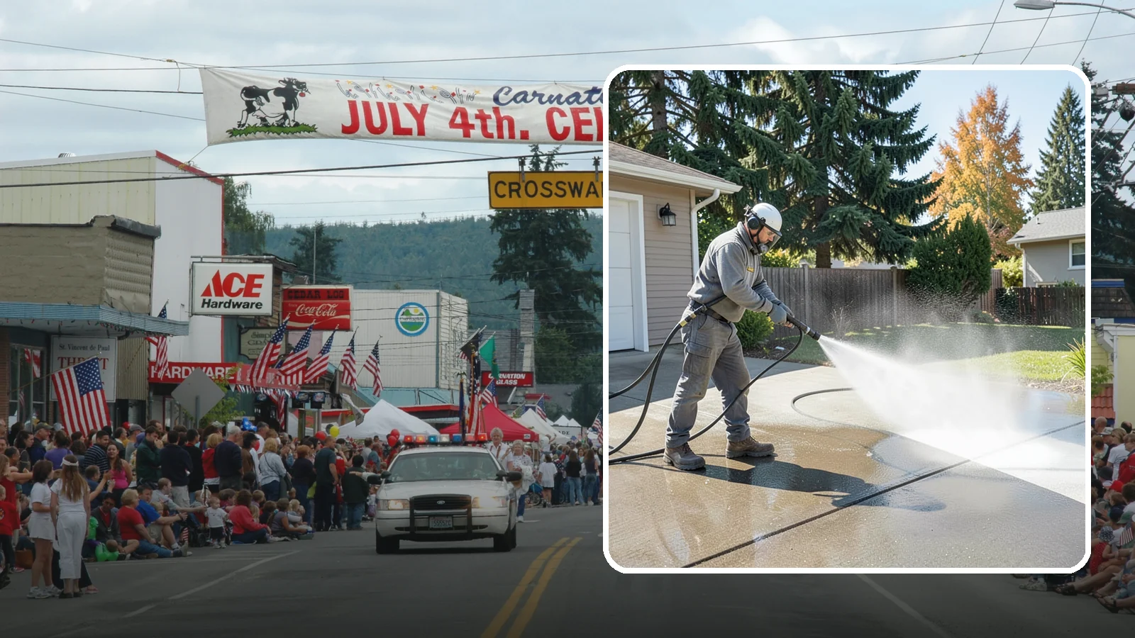 Concrete Cleaning in Carnation, King County, WA - Restore dull, moss-shaded concrete around your Washington home to an even, clean finish with surface-cleaner pressure washing.