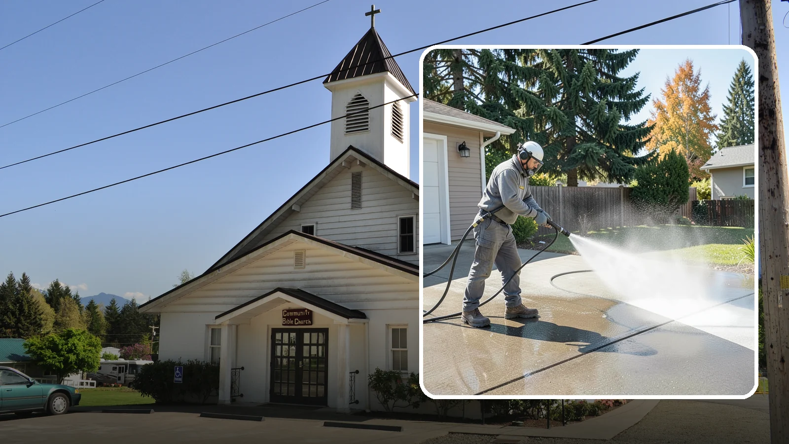 Concrete Cleaning in Concrete, Skagit County, WA - Restore dull, moss-shaded concrete around your Washington home to an even, clean finish with surface-cleaner pressure washing.