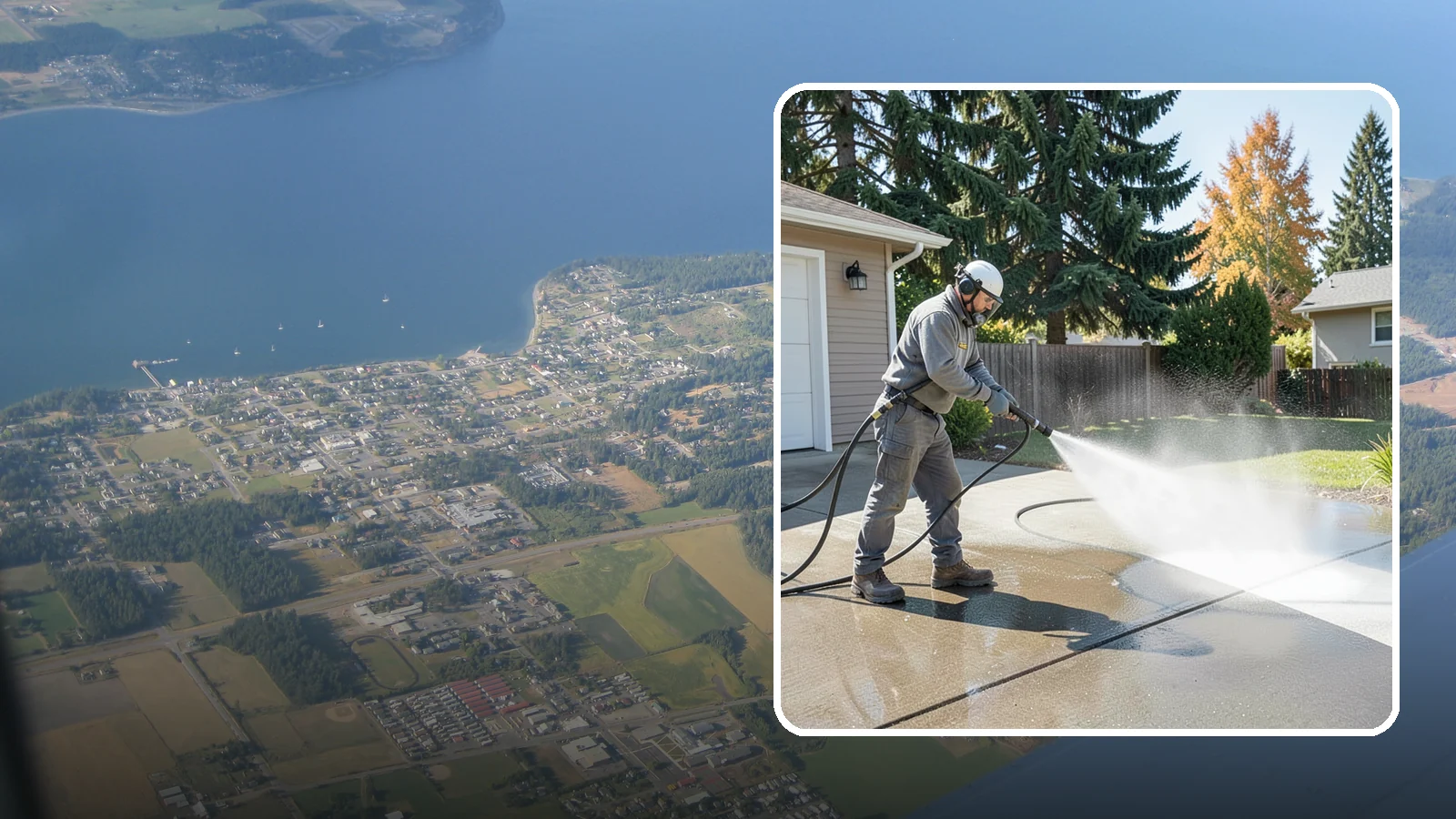 Concrete Cleaning in Coupeville, Island County, WA - Restore dull, moss-shaded concrete around your Washington home to an even, clean finish with surface-cleaner pressure washing.