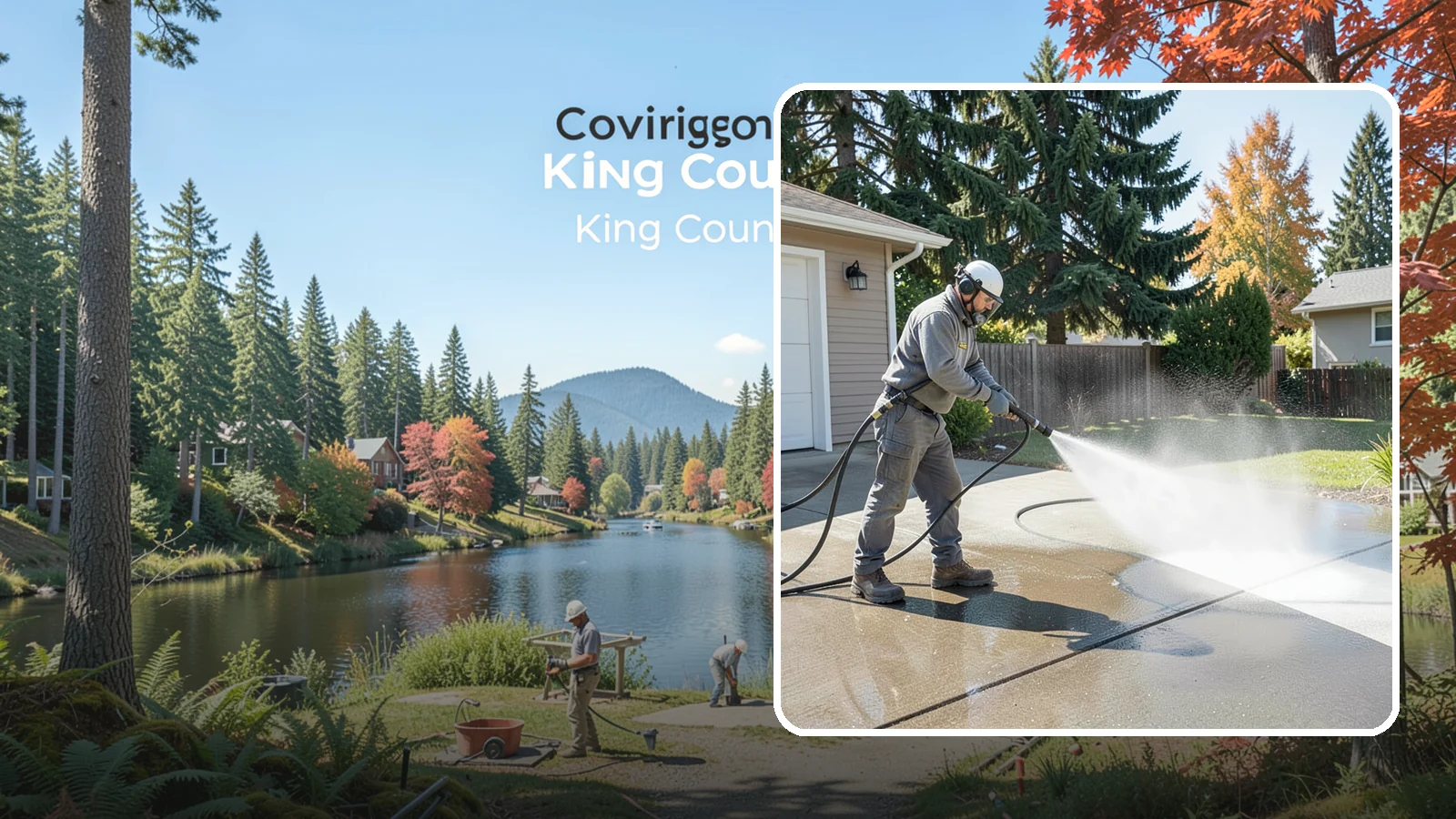 Concrete Cleaning in Covington, King County, WA - Restore dull, moss-shaded concrete around your Washington home to an even, clean finish with surface-cleaner pressure washing.