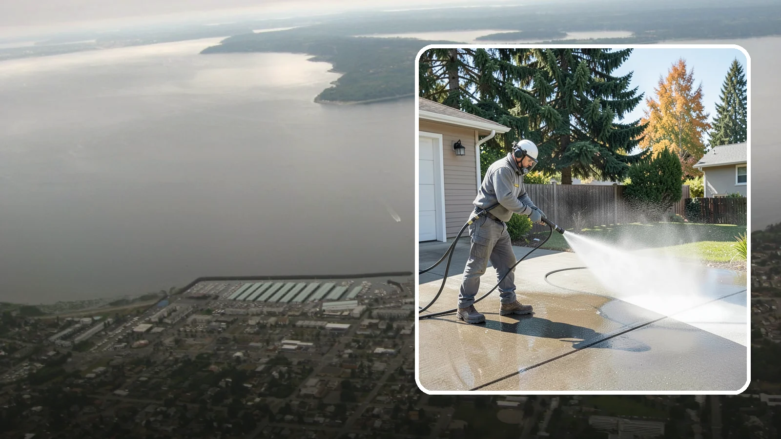 Concrete Cleaning in Des Moines, King County, WA - Restore dull, moss-shaded concrete around your Washington home to an even, clean finish with surface-cleaner pressure washing.