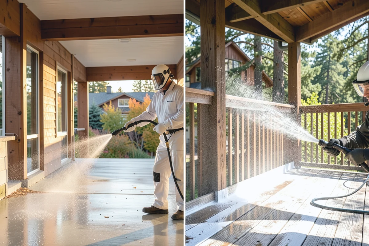 Concrete Cleaning in Des Moines, King County, WA - Sweep and clear the slab of needles, debris, and loose organics