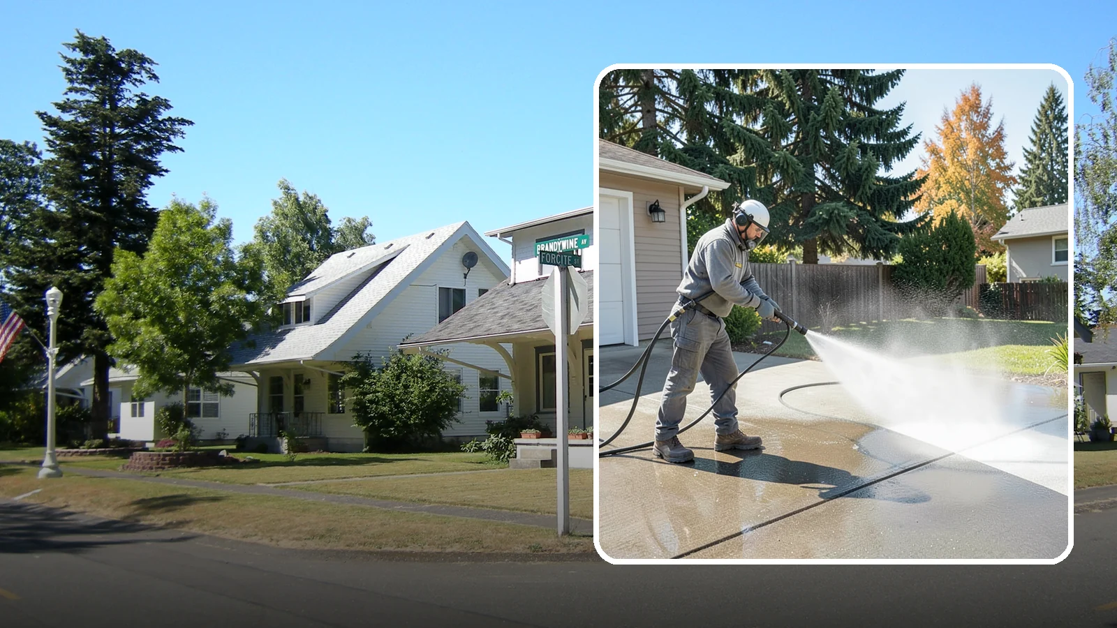 Concrete Cleaning in DuPont, Pierce County, WA - Restore dull, moss-shaded concrete around your Washington home to an even, clean finish with surface-cleaner pressure washing.