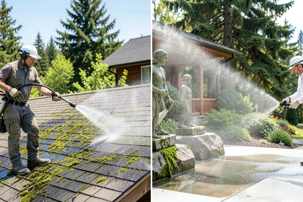 Concrete Cleaning in DuPont, Pierce County, WA - Sweep and clear the slab of needles, debris, and loose organics