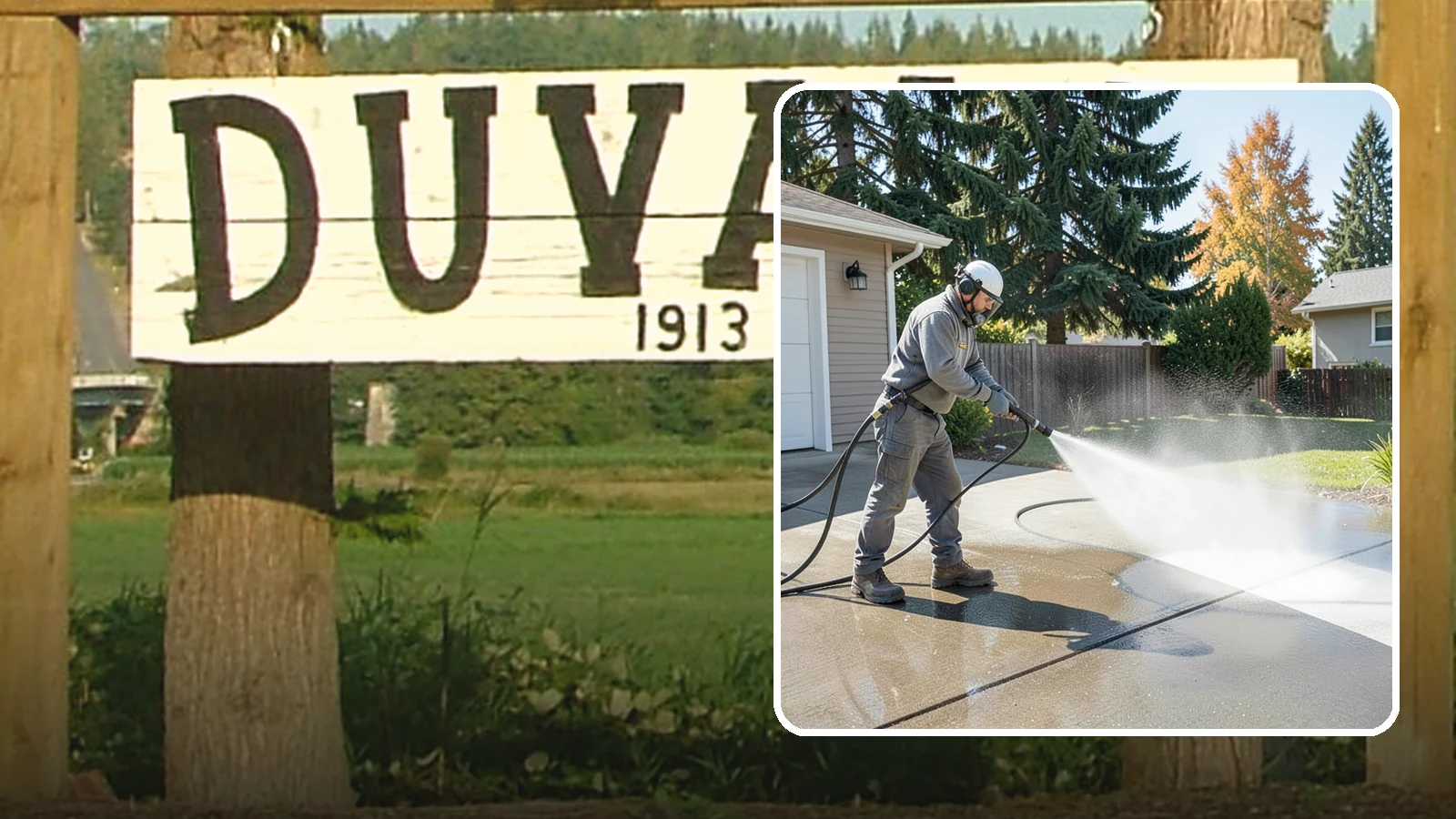 Concrete Cleaning in Duvall, King County, WA - Restore dull, moss-shaded concrete around your Washington home to an even, clean finish with surface-cleaner pressure washing.