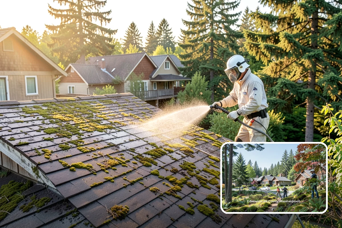 Concrete Cleaning in Edgewood, Pierce County, WA - Eliminates the slick moss layer that makes walkways hazardous in wet months