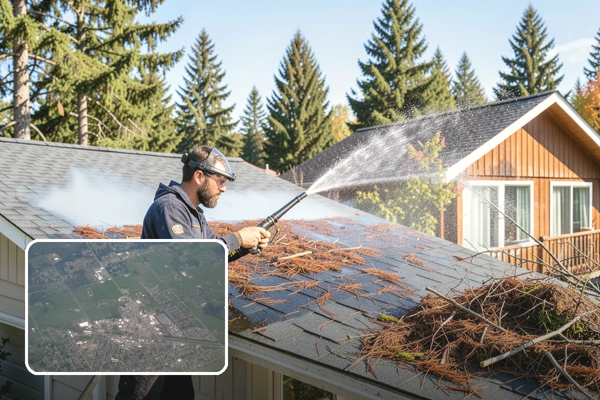 Concrete Cleaning in Enumclaw, King County, WA - Eliminates the slick moss layer that makes walkways hazardous in wet months