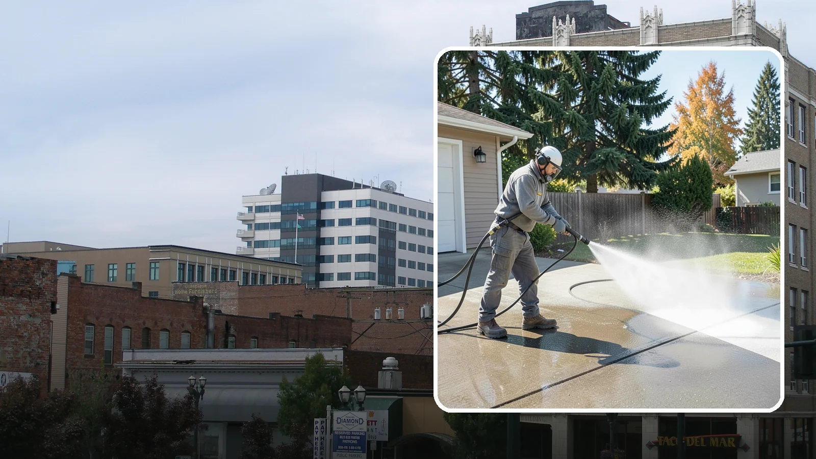Concrete Cleaning in Everett, Snohomish County, WA - Restore dull, moss-shaded concrete around your Washington home to an even, clean finish with surface-cleaner pressure washing.