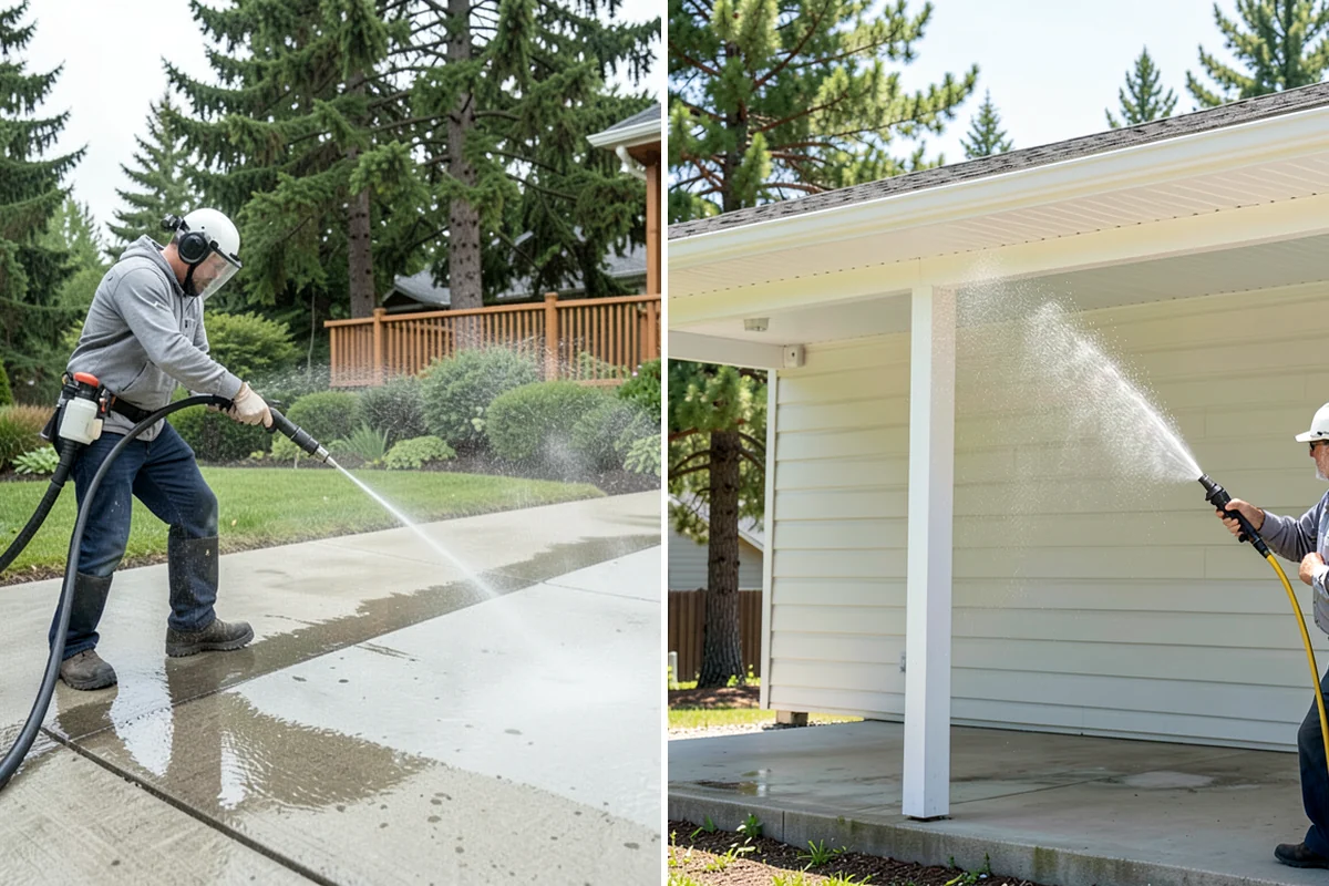 Concrete Cleaning in Federal Way, King County, WA - Sweep and clear the slab of needles, debris, and loose organics