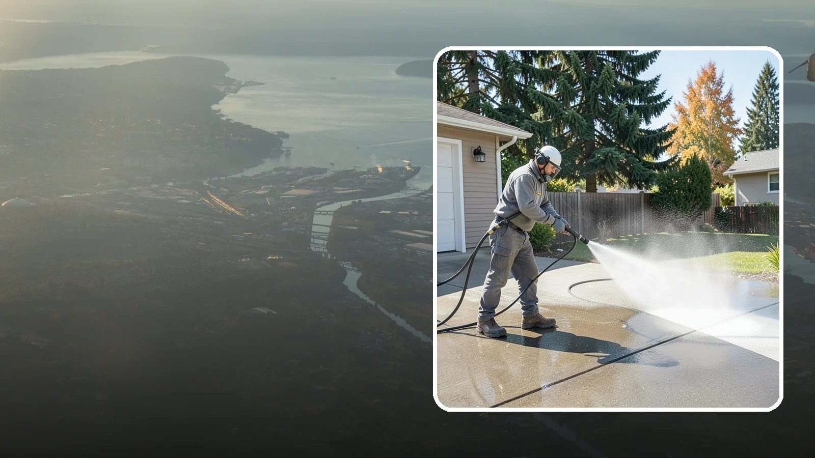 Concrete Cleaning in Fife, Pierce County, WA - Restore dull, moss-shaded concrete around your Washington home to an even, clean finish with surface-cleaner pressure washing.
