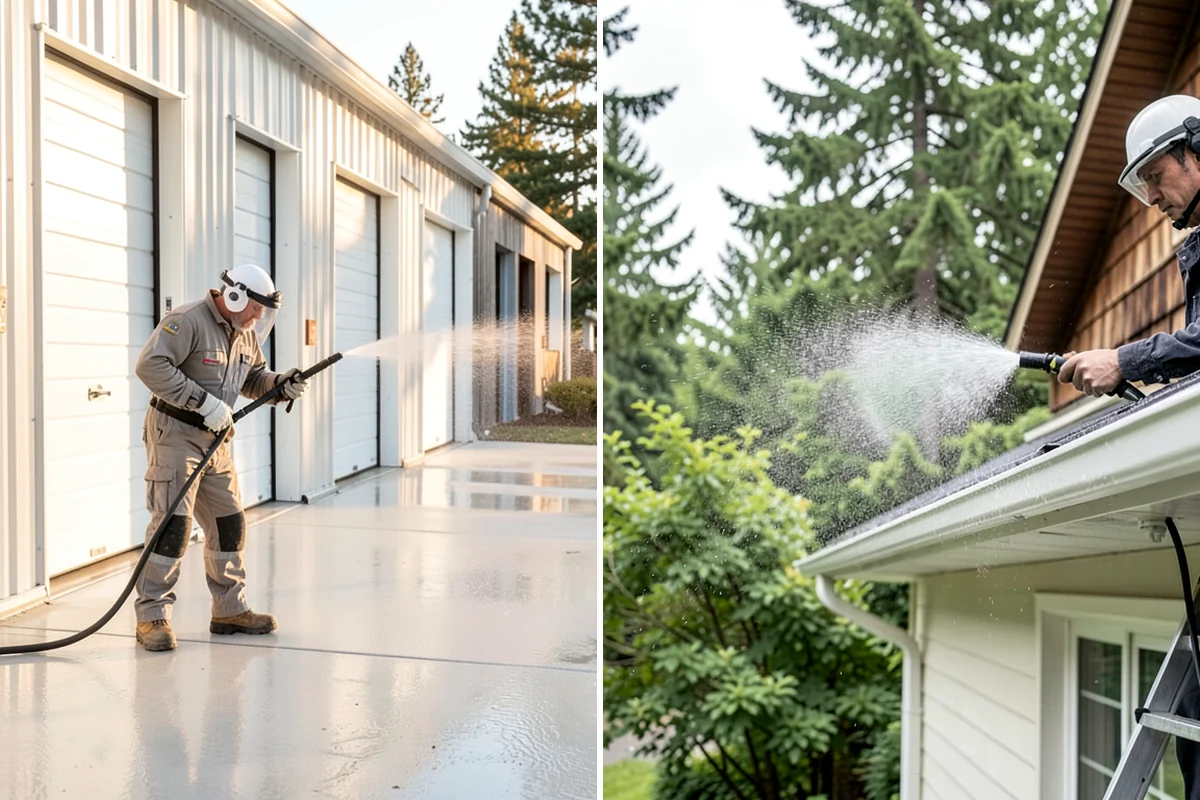 Concrete Cleaning in Fircrest, Pierce County, WA - Sweep and clear the slab of needles, debris, and loose organics