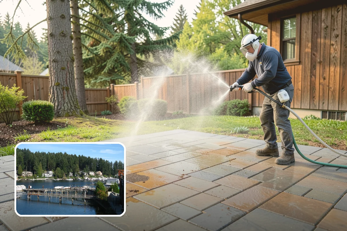 Concrete Cleaning in Gig Harbor, Pierce County, WA - Eliminates the slick moss layer that makes walkways hazardous in wet months