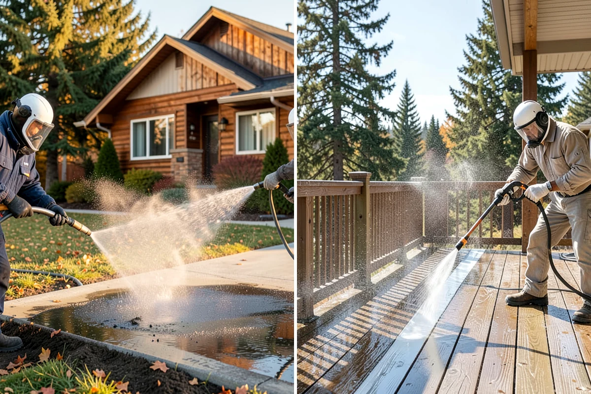 Concrete Cleaning in Gig Harbor, Pierce County, WA - Sweep and clear the slab of needles, debris, and loose organics