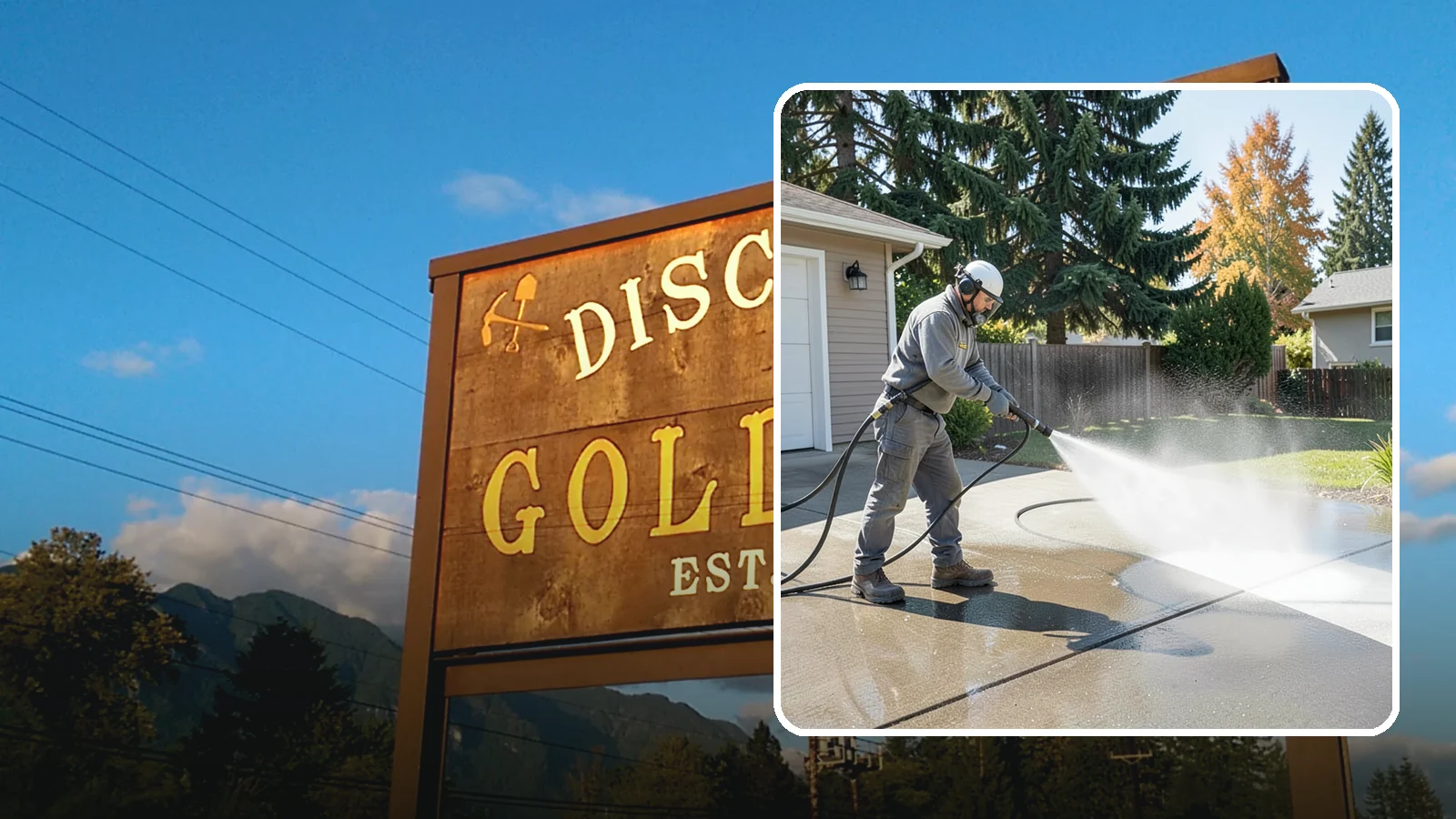 Concrete Cleaning in Gold Bar, Snohomish County, WA - Restore dull, moss-shaded concrete around your Washington home to an even, clean finish with surface-cleaner pressure washing.