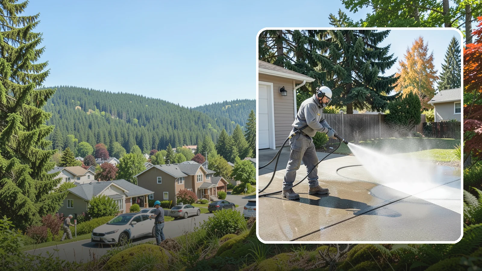 Concrete Cleaning in Index, Snohomish County, WA - Restore dull, moss-shaded concrete around your Washington home to an even, clean finish with surface-cleaner pressure washing.