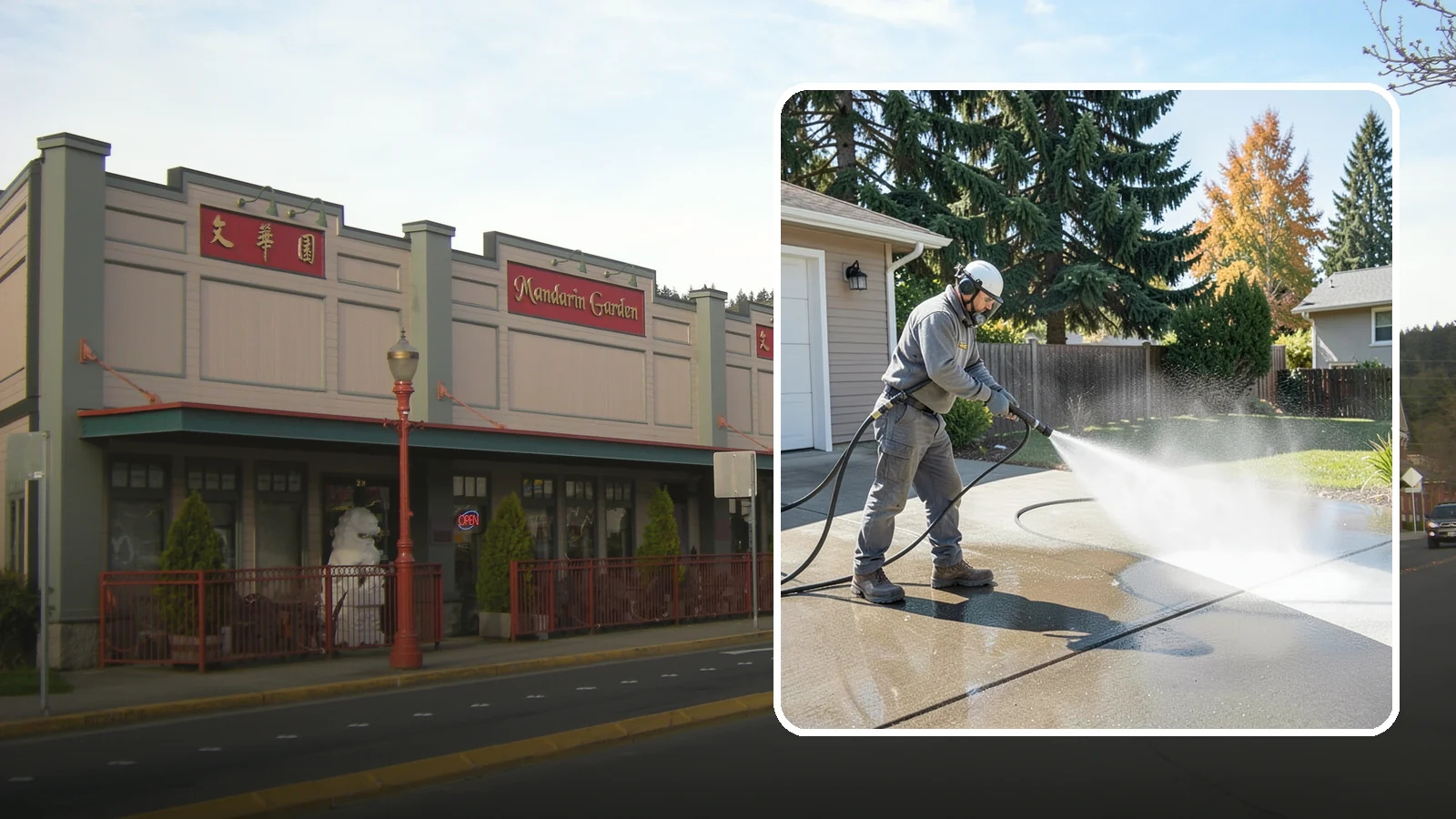 Concrete Cleaning in Issaquah, King County, WA - Restore dull, moss-shaded concrete around your Washington home to an even, clean finish with surface-cleaner pressure washing.